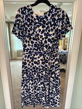 Ralph Lauren White Midi Dress with Blue and Navy Floral Print